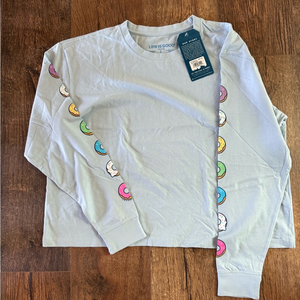 Life Is Good Women’s Pastel Blue Donut Long Sleeve Tee
